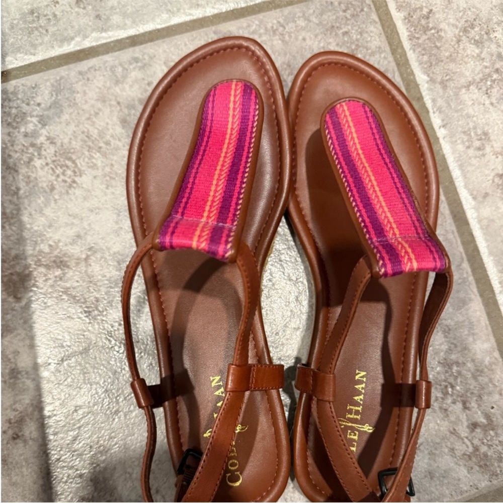 Cole Haan Brown Sandals with Pink and Fuchsia Striped Thong